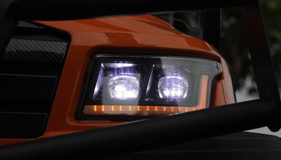 Bright LED Headlights for Enhanced Visibility and Bold Style Close-up of bright LED headlights