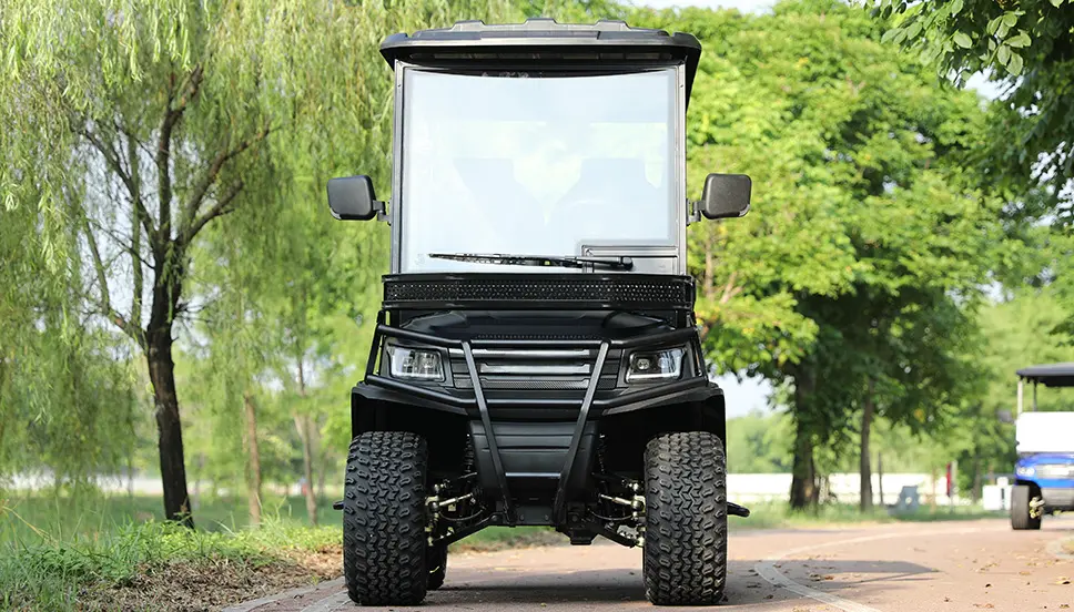 Off-Road Electric Cart in a Natural Setting Front view of an off-road electric cart