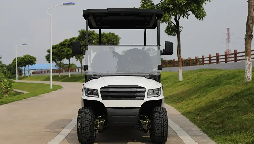 Utility E-Cart for Efficient Transportation and Versatile Use. Front view of a utility e-cart