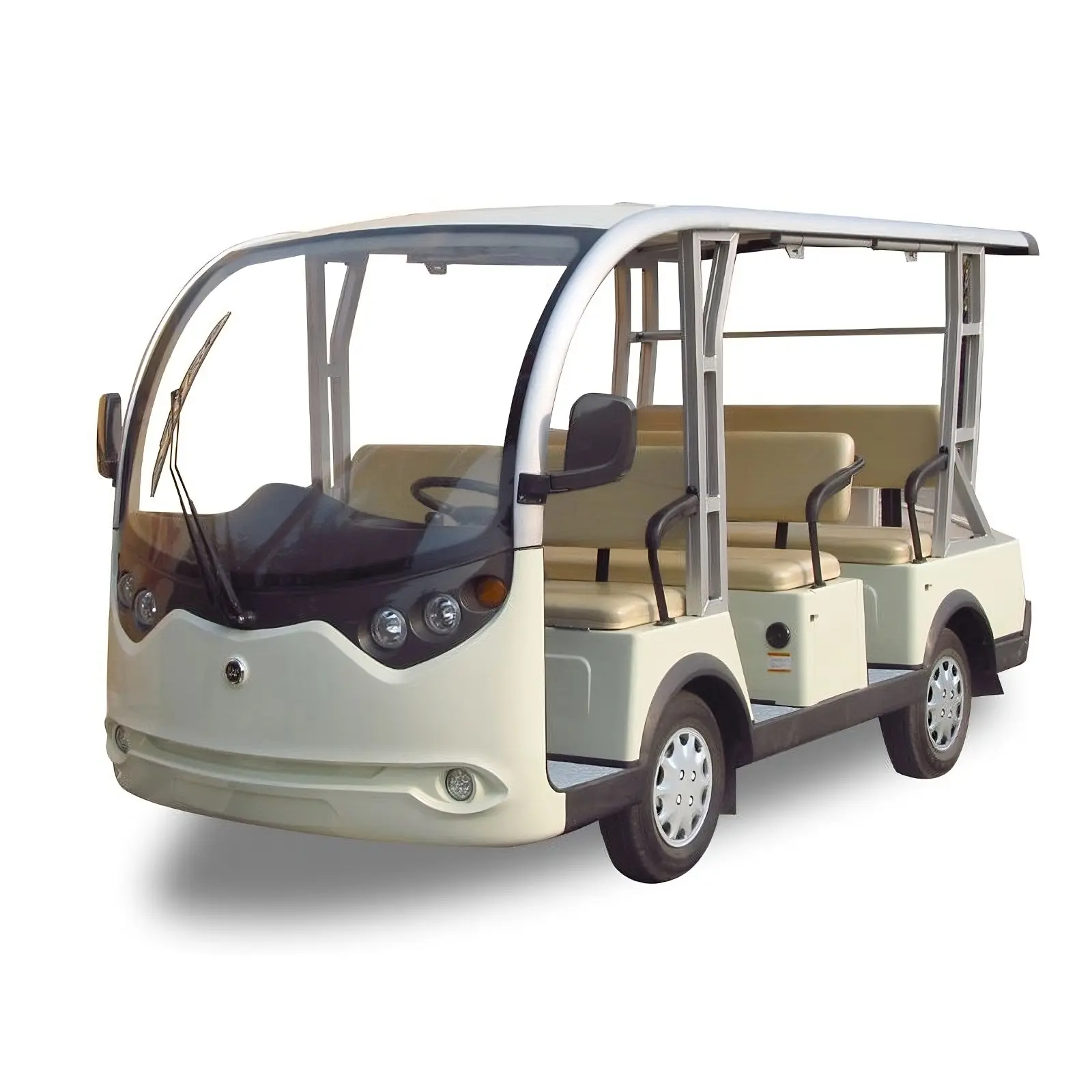 8-Seater Electric Shuttle Bus with a modern design, featuring a spacious interior and transparent roof.