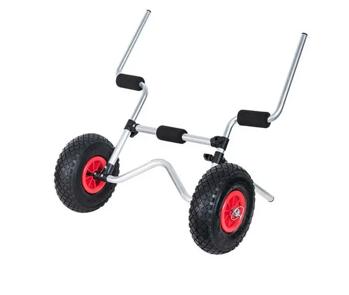 Kayak trolley with durable wheels and ergonomic handles for easy transport.